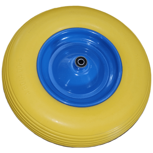 KOŁO TACZKI 4.00-8 + oś PEŁNE żółte POLIURETANOWE -zdjęcie numer 2