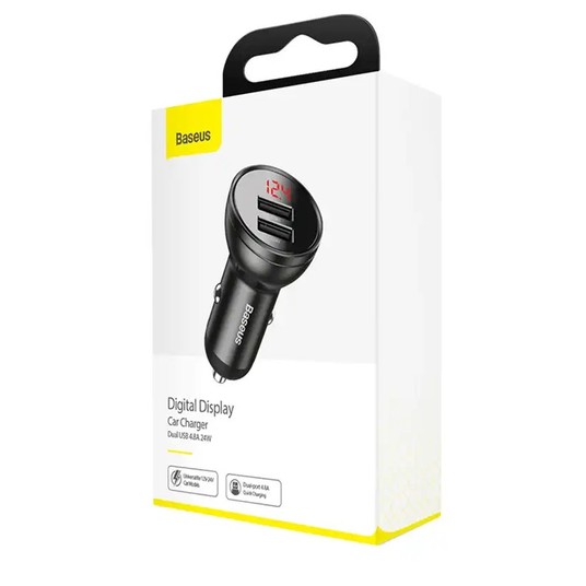 ŁADOWARKA SAMOCHODOWA 2xUSB-A, 4,8A, 24W, szara (LED wyświetlacz) BASEUS CCBX-0G -zdjęcie numer 3