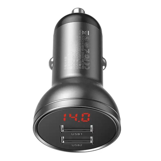 ŁADOWARKA SAMOCHODOWA 2xUSB-A, 4,8A, 24W, szara (LED wyświetlacz) BASEUS CCBX-0G -zdjęcie numer 5