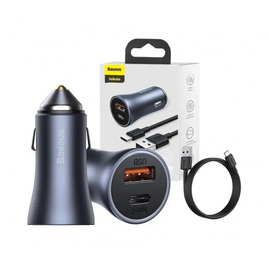 ŁADOWARKA SAMOCHODOWA 40W + kabel USB-C 1m czarna BASEUS -zdjęcie numer 1