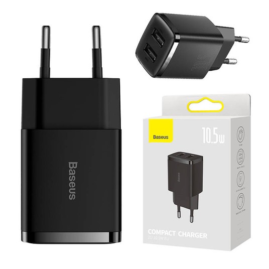 ŁADOWARKA SIECIOWA 2xUSB-A, 10,5W czarna BASEUS CCXJ010201 -zdjęcie numer 1
