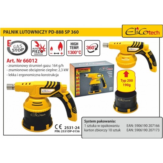 PALNIK GAZOWY LUTOWNICZY 360st 190g ELICOtech PD888SP/66012 -zdjęcie numer 2