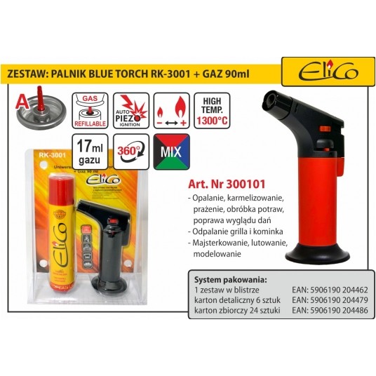 PALNIK GAZOWY MINI BLUE TORCH + GAZ 90ml ELICO RK-3001/300101 -zdjęcie numer 2