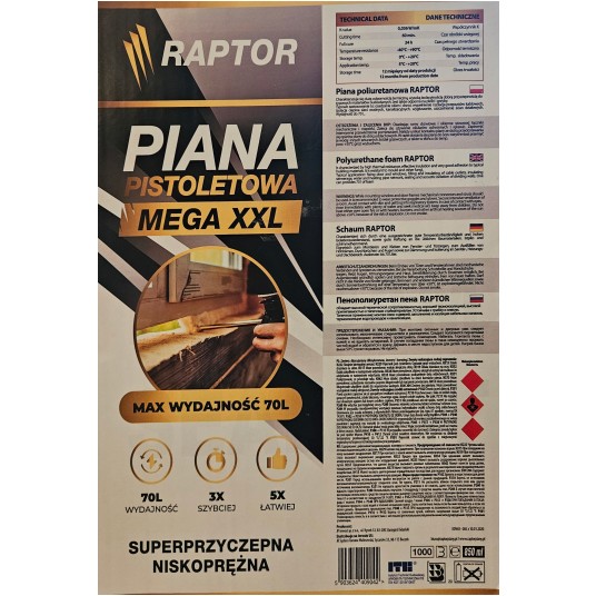 PIANA PISTOLETOWA NISKOPRĘŻNA MEGA XXL 850ml /wydajność 70l RAPTOR