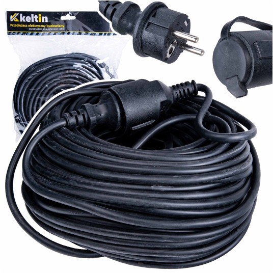 PRZEDŁUŻACZ BUDOWLANY czarny 3x2,5mm 10m IP44 KELTIN K00220