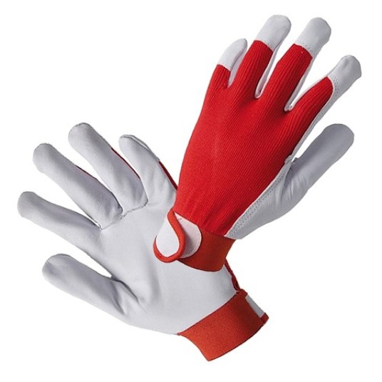 RĘKAWICE MECHANICZNE ZAPINANE kozia skóra CONSORTE (319) roz.10 czerwone