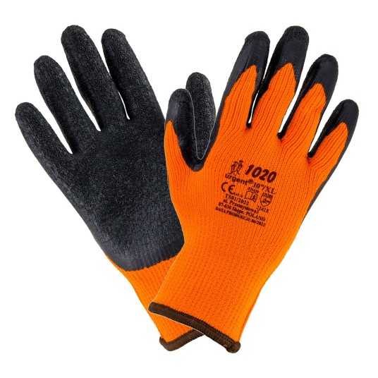 RĘKAWICE OCIEPLANE LATEKS czarno-pomarańczowe 10. URGENT 1020