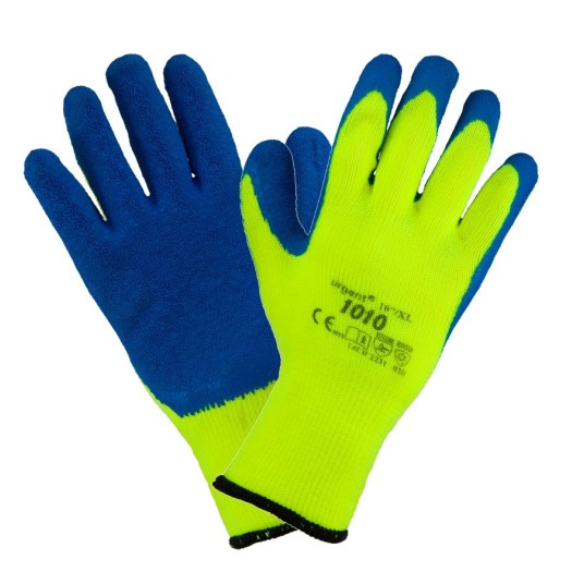 RĘKAWICE OCIEPLANE LATEKS niebiesko-neonowe 10. URGENT 1010