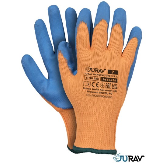 RĘKAWICE OCIEPLANE LATEKS niebiesko-pomarańczowe 10. TITULAVI JURAV