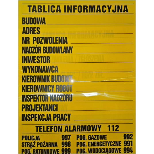 TABLICA 900x700 INFORMACYJNA BUDOWLANA