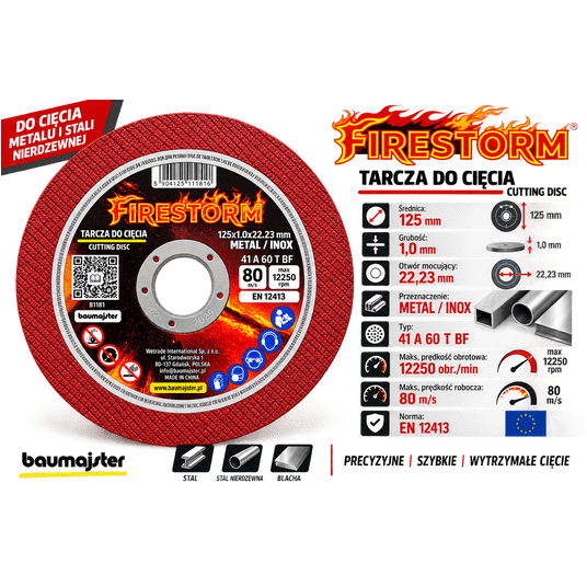 TARCZA METAL PŁASKA 125/1,0 METAL/INOX FIRESTORM -zdjęcie numer 1