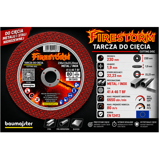 TARCZA METAL PŁASKA 230/1,9 METAL/INOX FIRESTORM -zdjęcie numer 1