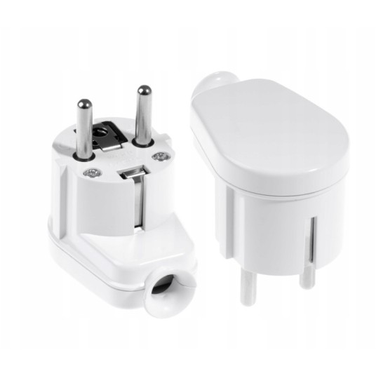 WTYCZKA KĄTOWA biała z/U. 16A/250V Uni-Schuko PLAST-ROL WK-US/16