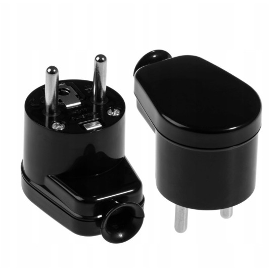 WTYCZKA KĄTOWA czarna z/U. 16A/250V Uni-Schuko PLAST-ROL WK-US/16