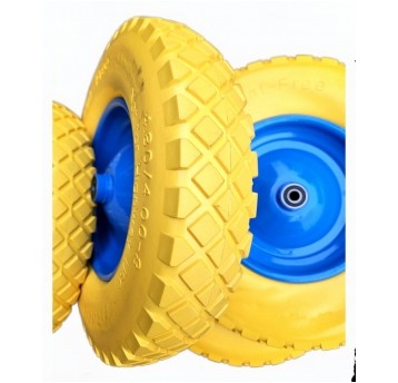 KOŁO TACZKI 4.00-8 + oś PEŁNE żółte POLIURETANOWE