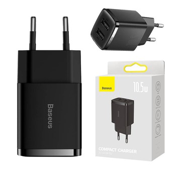 ŁADOWARKA SIECIOWA 2xUSB-A, 10,5W czarna BASEUS CCXJ010201