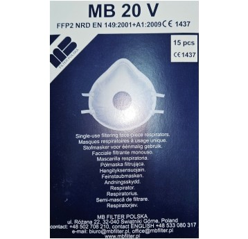 PÓŁMASKA z ZAWORKIEM CZOŁOWYM op.15 / FFP2 MB20V MB FILTER