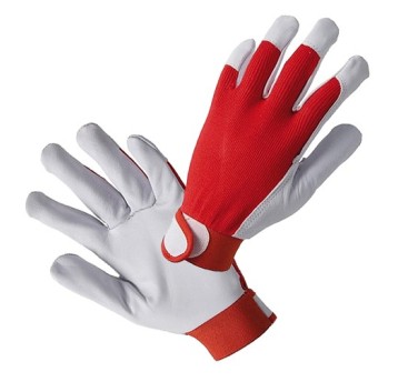 RĘKAWICE MECHANICZNE ZAPINANE kozia skóra CONSORTE (319) roz.10 czerwone