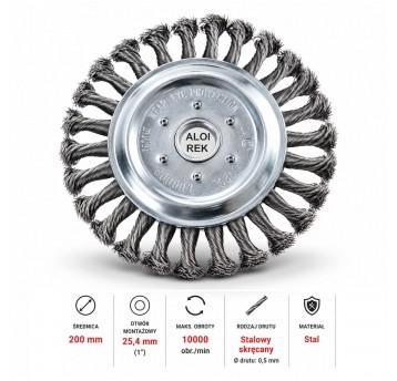 SZCZOTKA STALOWA SPLATANA 200mm x25,4 do kosy spalinowej JOBI 30202