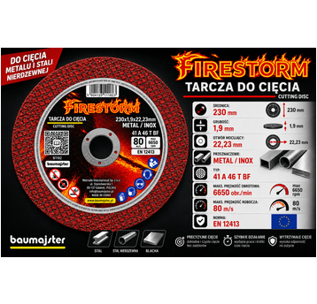 TARCZA METAL PŁASKA 230/1,9 METAL/INOX FIRESTORM